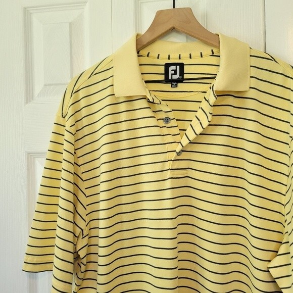FootJoy Men's Yellow & Navy Stripe Polo Shirt Size Large - Picture 4 of 6